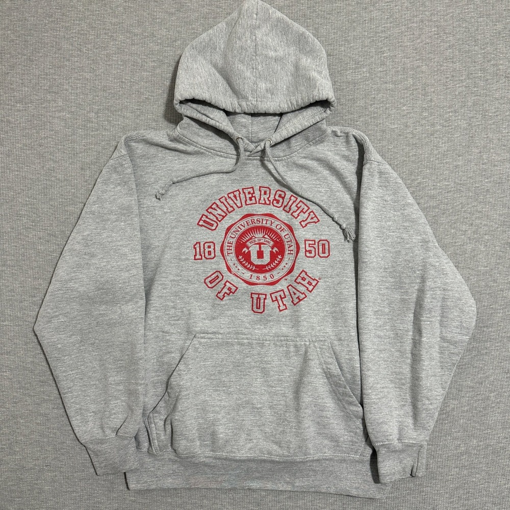 MV Sport University of Utah Utes Hoodie Heather Gray Classic Fleece Womens Med